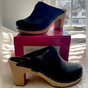 W’s Swedish Hasbeen Classic Slip-On Platform Clog Black Sz 38 NIB